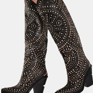 Studded Black Knee-High Boots